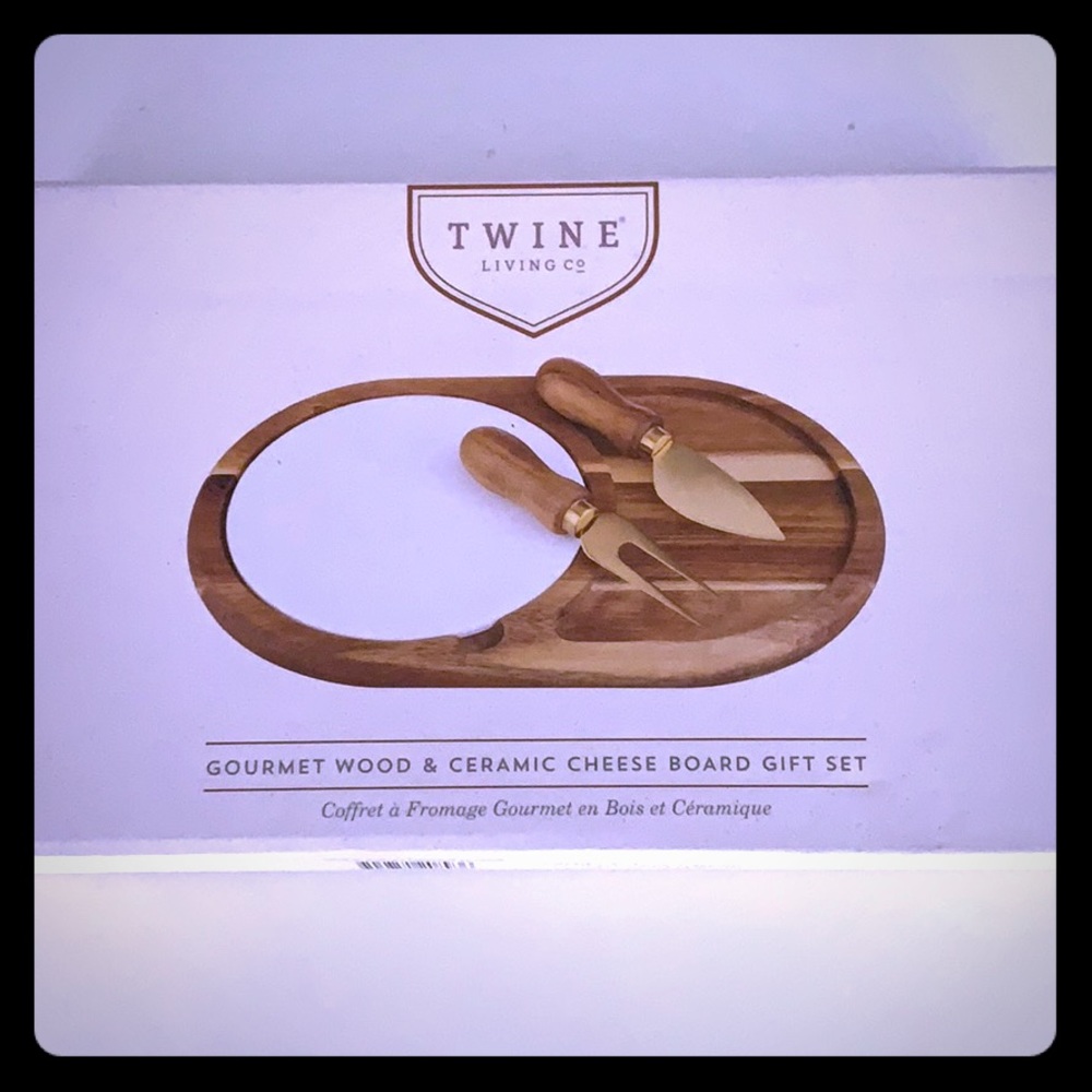Gourmet Wood and Ceramic Cheese Board Gift Set